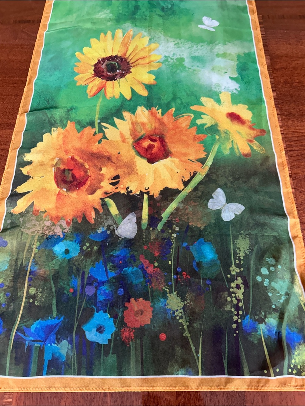 Galleria Enterprises Sunflower & Wildflower Scarf in Yellow, Green, Blue